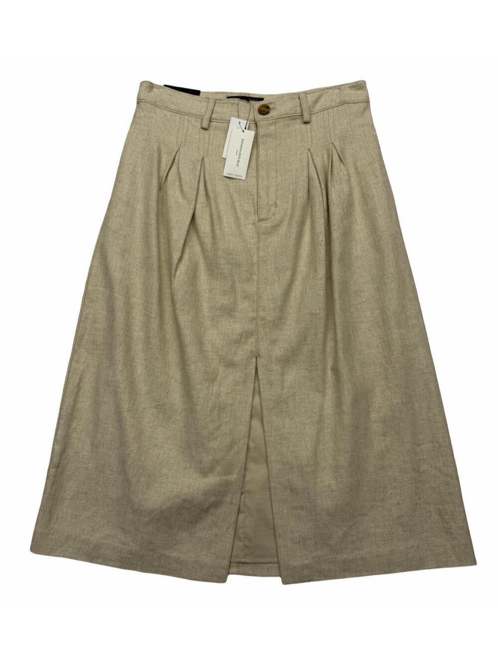 Banana Republic Linen Cotton Blend Pleated Midi Skirt Beige Size US 4